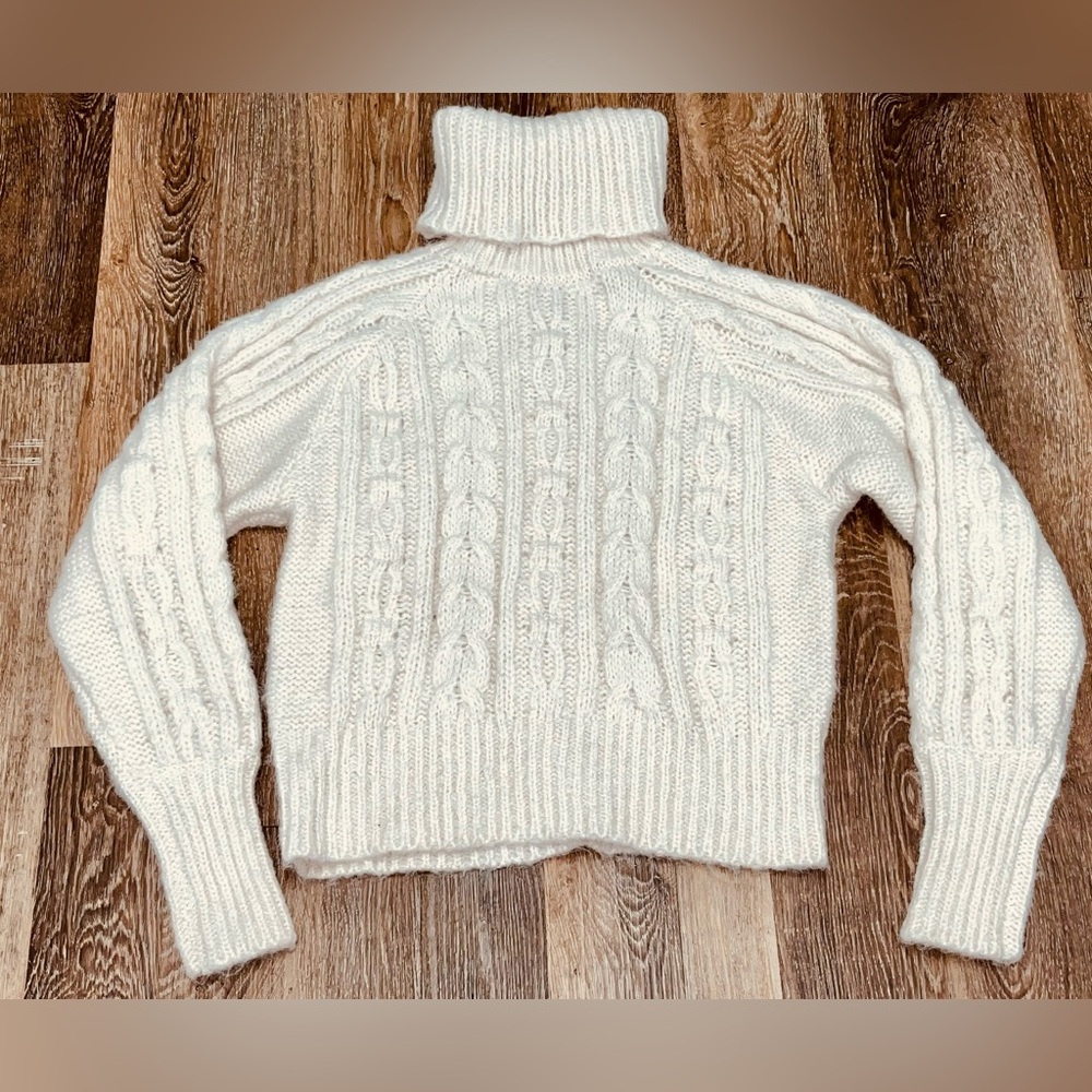 A New Day Cozy White Cable Knit Turtleneck Sweater